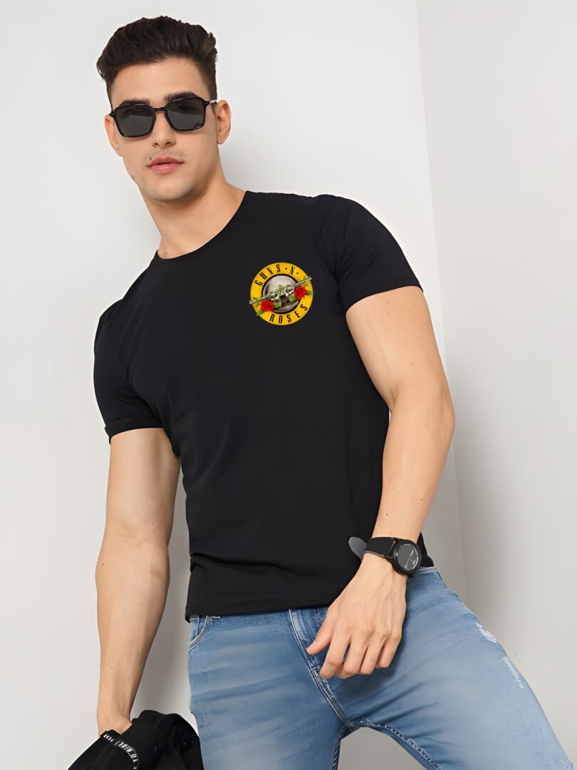 Black Graphic Print Cotton Regular T-Shirt for Men Casual Wear by Just Casual - Image 4