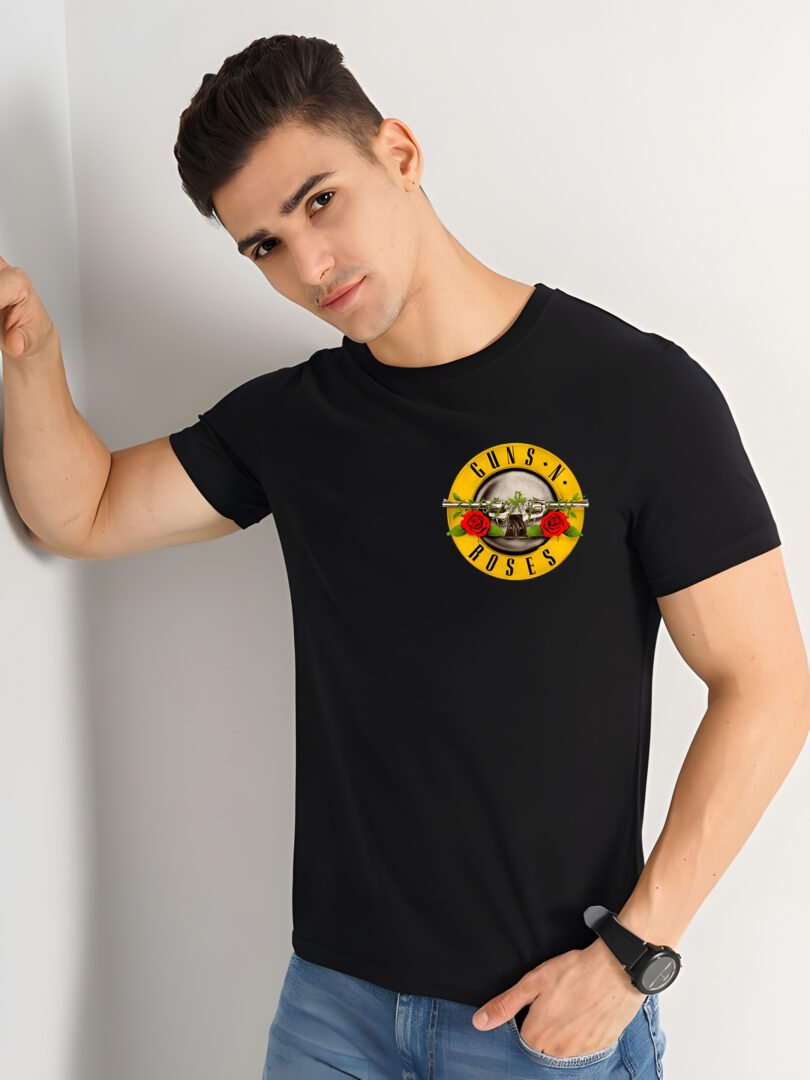 Black Graphic Print Cotton Regular T-Shirt for Men Casual Wear by Just Casual
