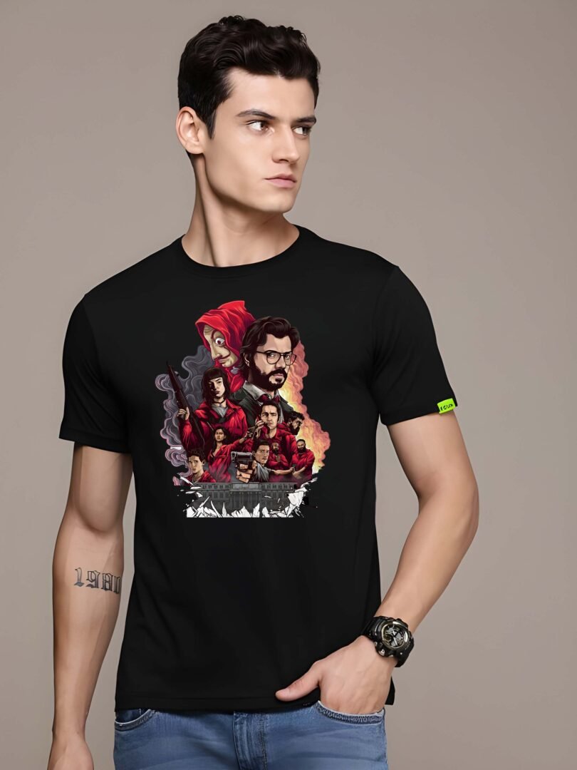 Black Graphic Print Cotton Regular T-Shirt for Men Casual Wear by Just Casual - Image 4