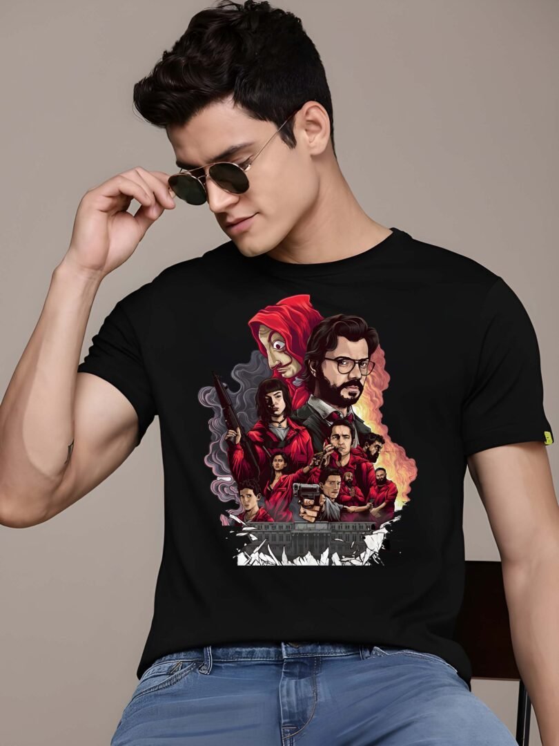 Black Graphic Print Cotton Regular T-Shirt for Men Casual Wear by Just Casual - Image 3