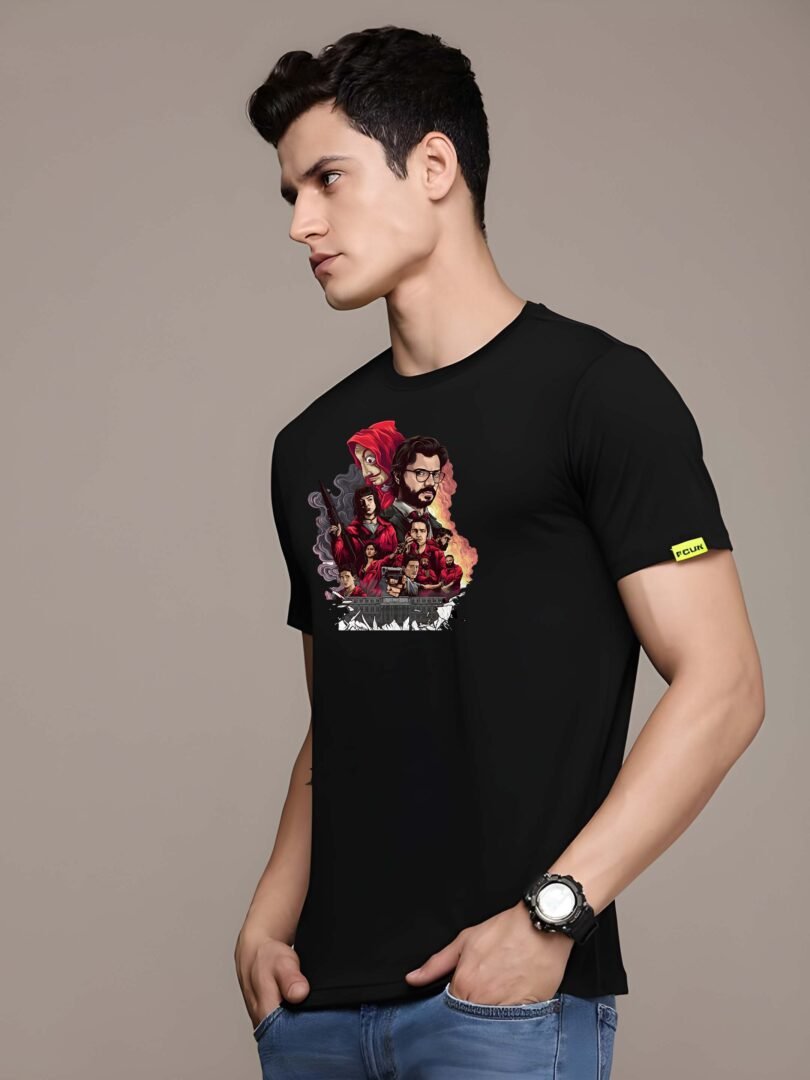 Black Graphic Print Cotton Regular T-Shirt for Men Casual Wear by Just Casual - Image 2