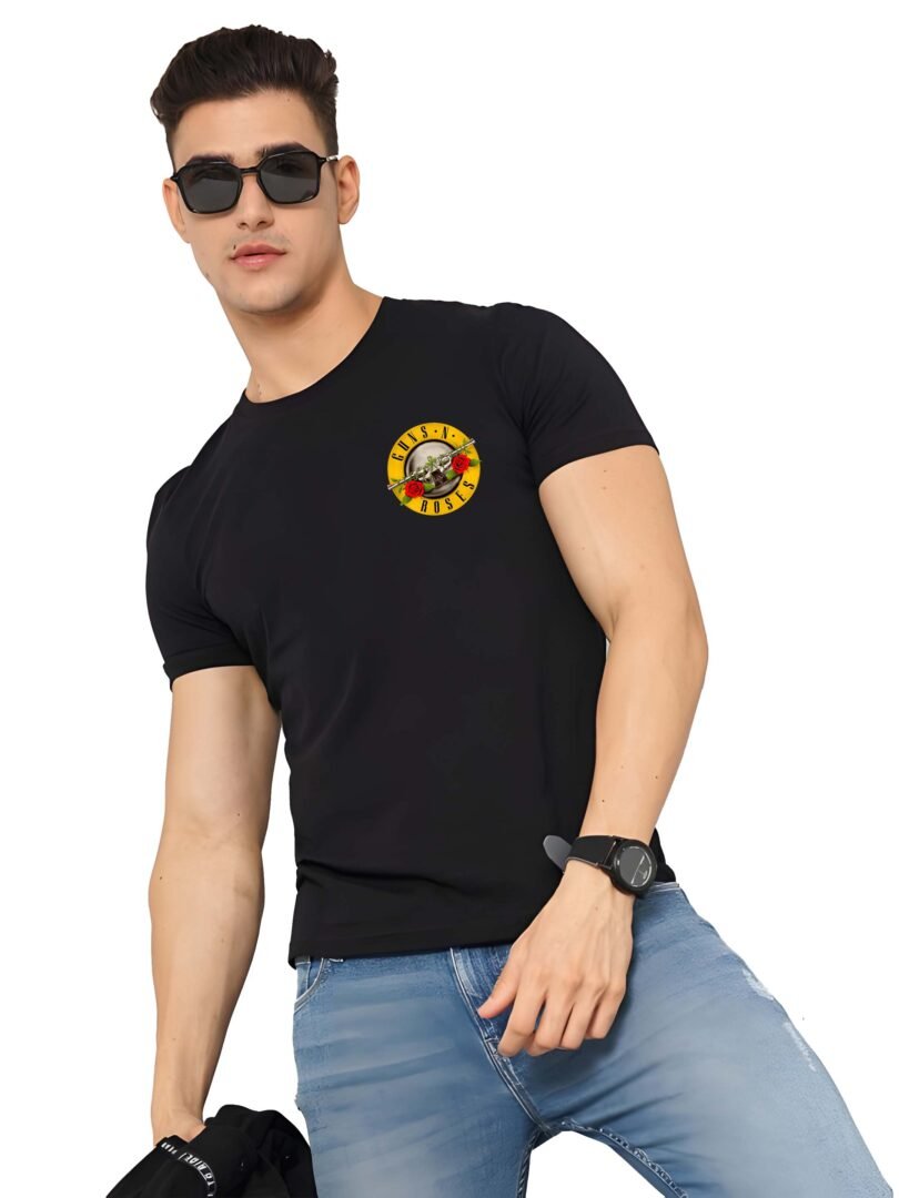 Black Graphic Print Cotton Regular T-Shirt for Men Casual Wear by Just Casual - Image 5