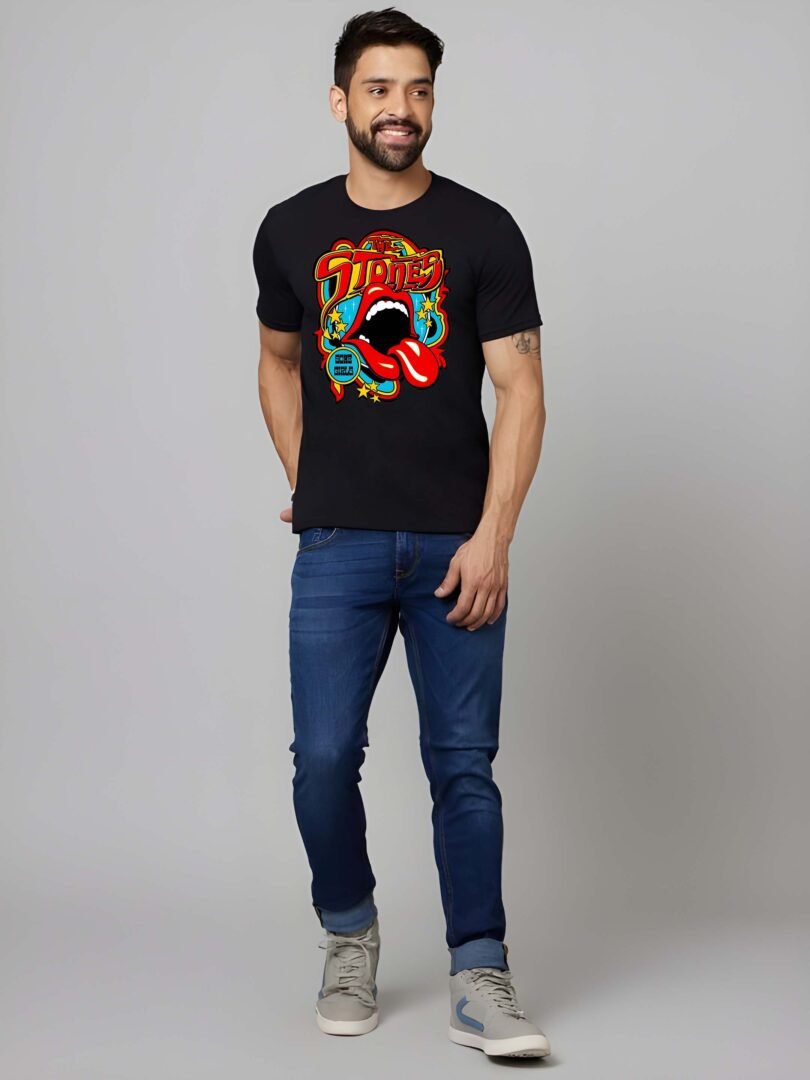 Black Graphic Print Cotton Regular T-Shirt for Men Casual Wear by Just Casual