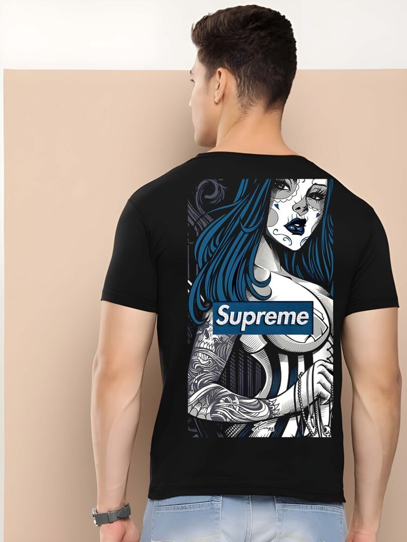 Black Graphic Print Cotton Regular T-Shirt for Men Casual Wear by Just Casual