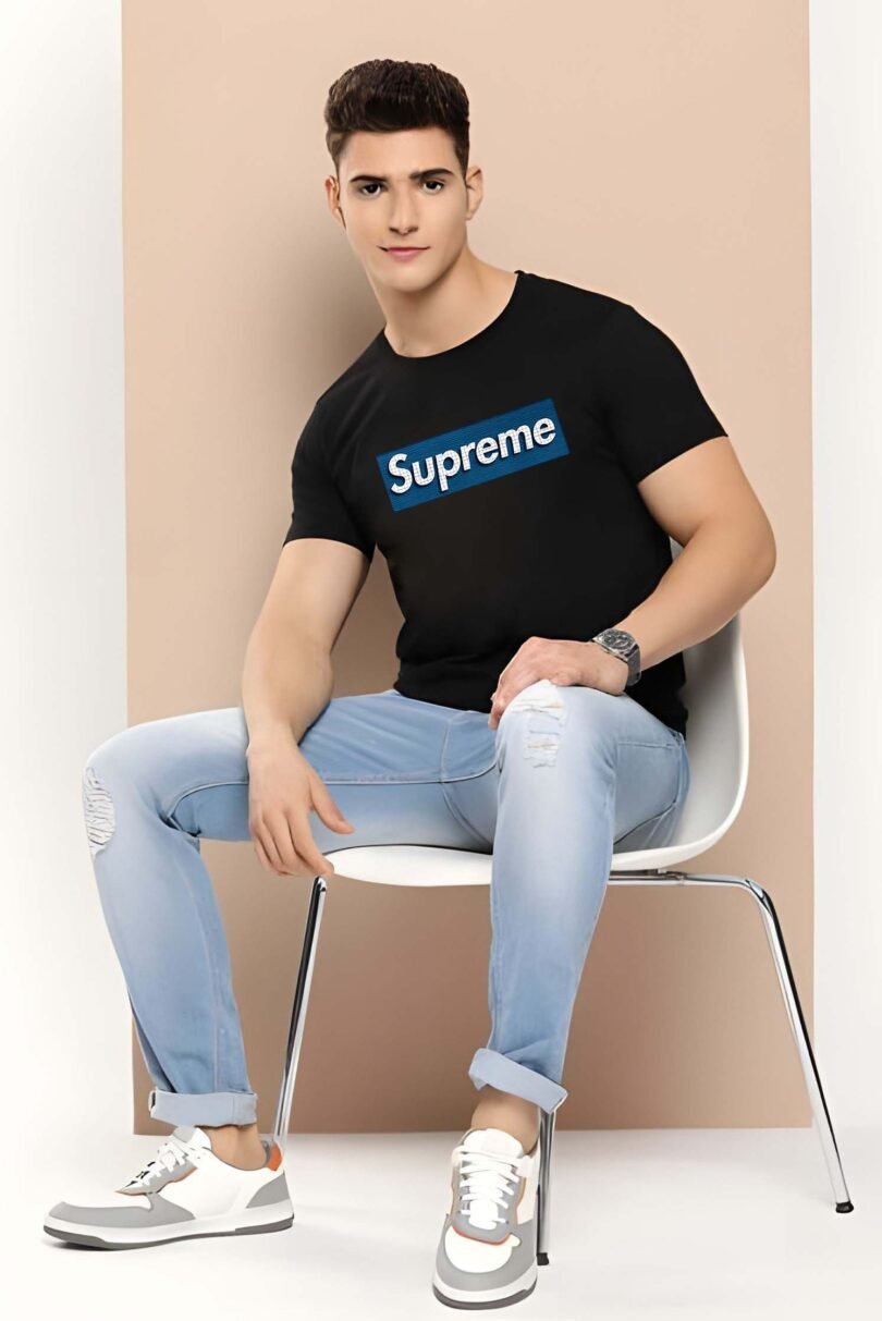 Black Graphic Print Cotton Regular T-Shirt for Men Casual Wear by Just Casual - Image 2