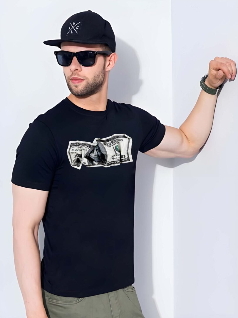 Black Graphic Print Cotton Regular T-Shirt for Men Casual Wear by Just Casual - Image 3