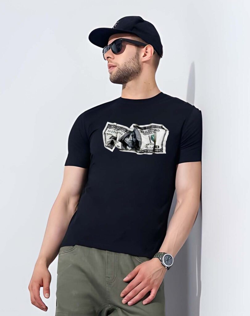 Black Graphic Print Cotton Regular T-Shirt for Men Casual Wear by Just Casual - Image 2