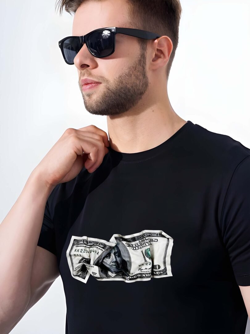 Black Graphic Print Cotton Regular T-Shirt for Men Casual Wear by Just Casual - Image 4