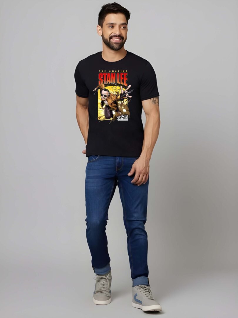 Black Graphic Print Cotton Regular T-Shirt for Men Casual Wear by Just Casual