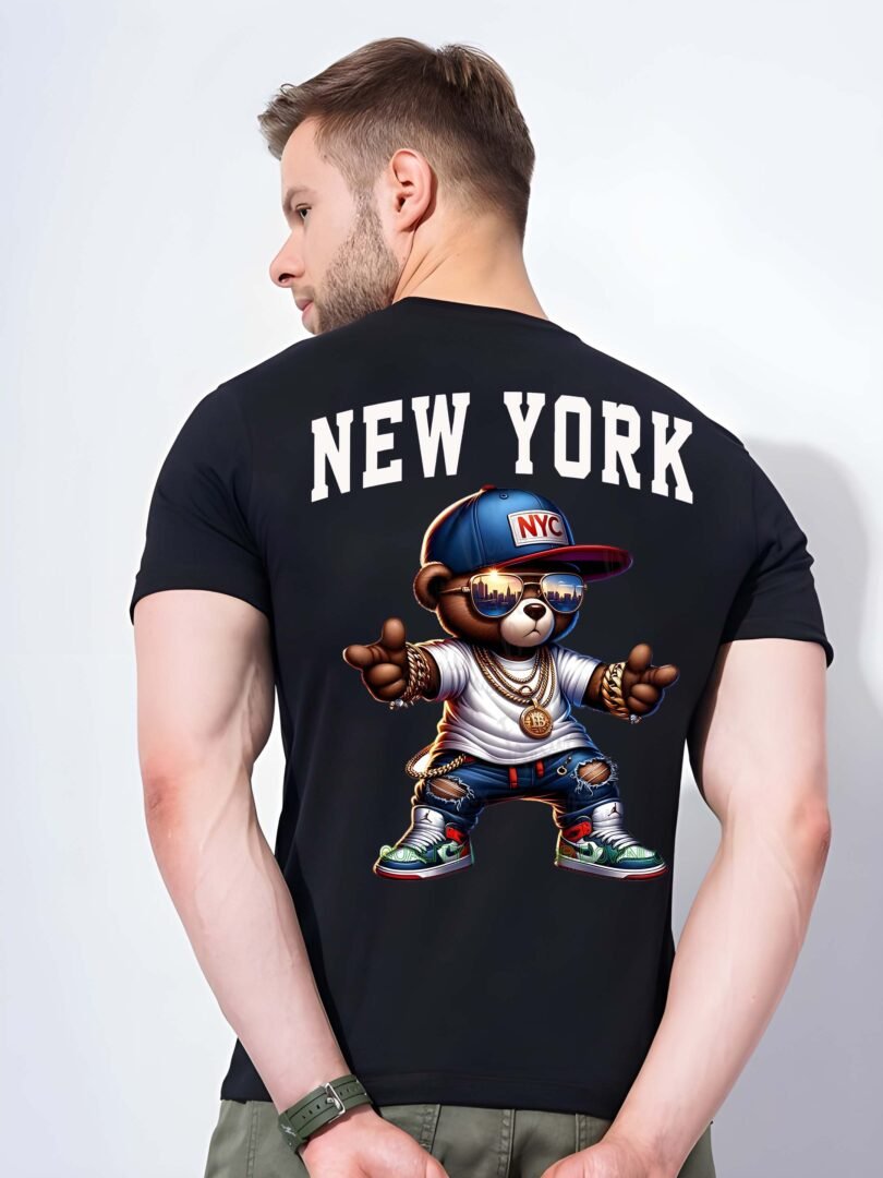 Black Graphic Print Cotton Regular T-Shirt for Men Casual Wear by Just Casual - Image 6