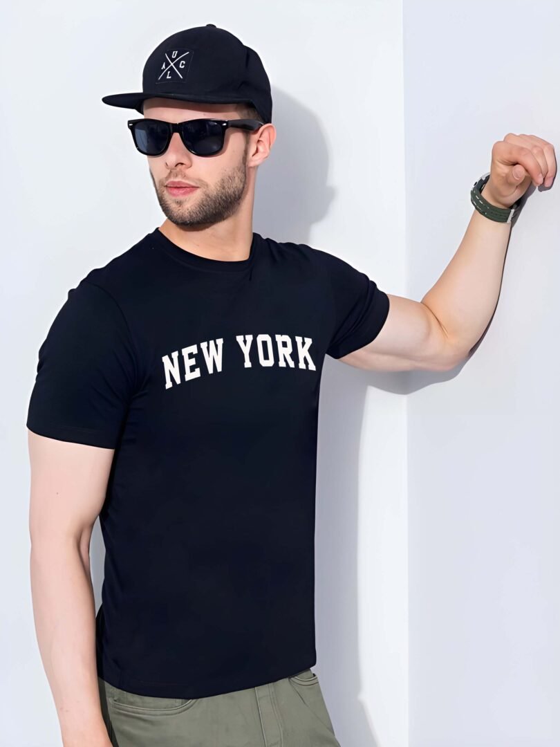 Black Graphic Print Cotton Regular T-Shirt for Men Casual Wear by Just Casual - Image 4
