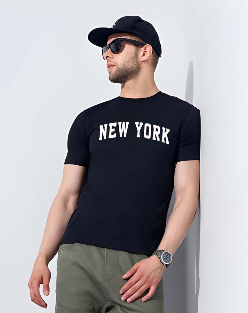 Black Graphic Print Cotton Regular T-Shirt for Men Casual Wear by Just Casual - Image 3