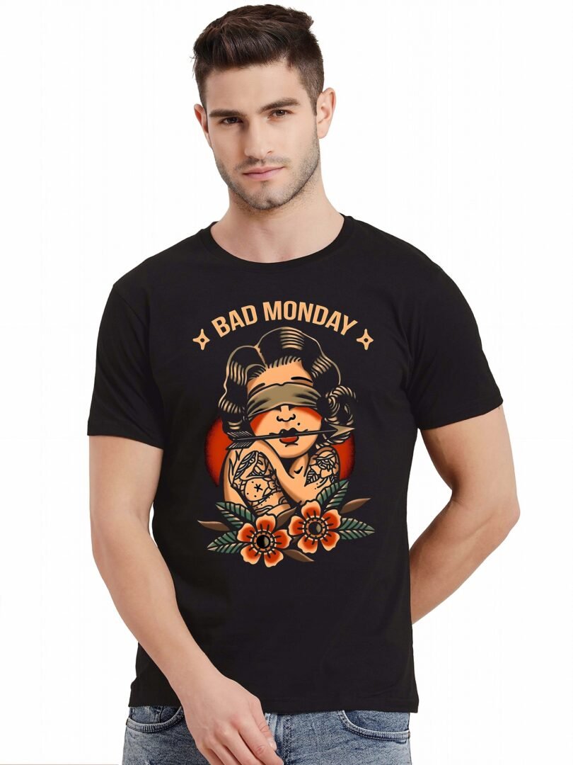 Black Graphic Print Cotton Regular T-Shirt for Men Casual Wear by Just Casual - Image 2