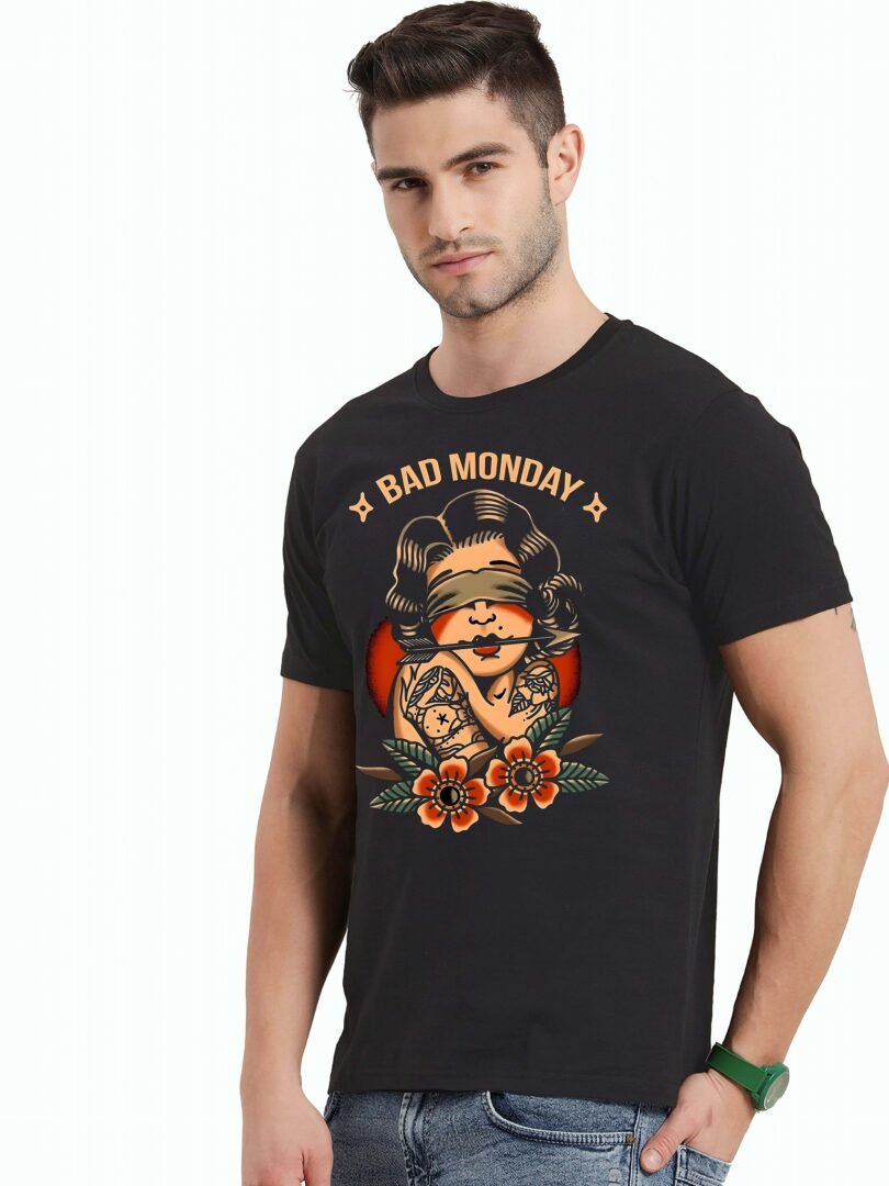 Black Graphic Print Cotton Regular T-Shirt for Men Casual Wear by Just Casual - Image 4