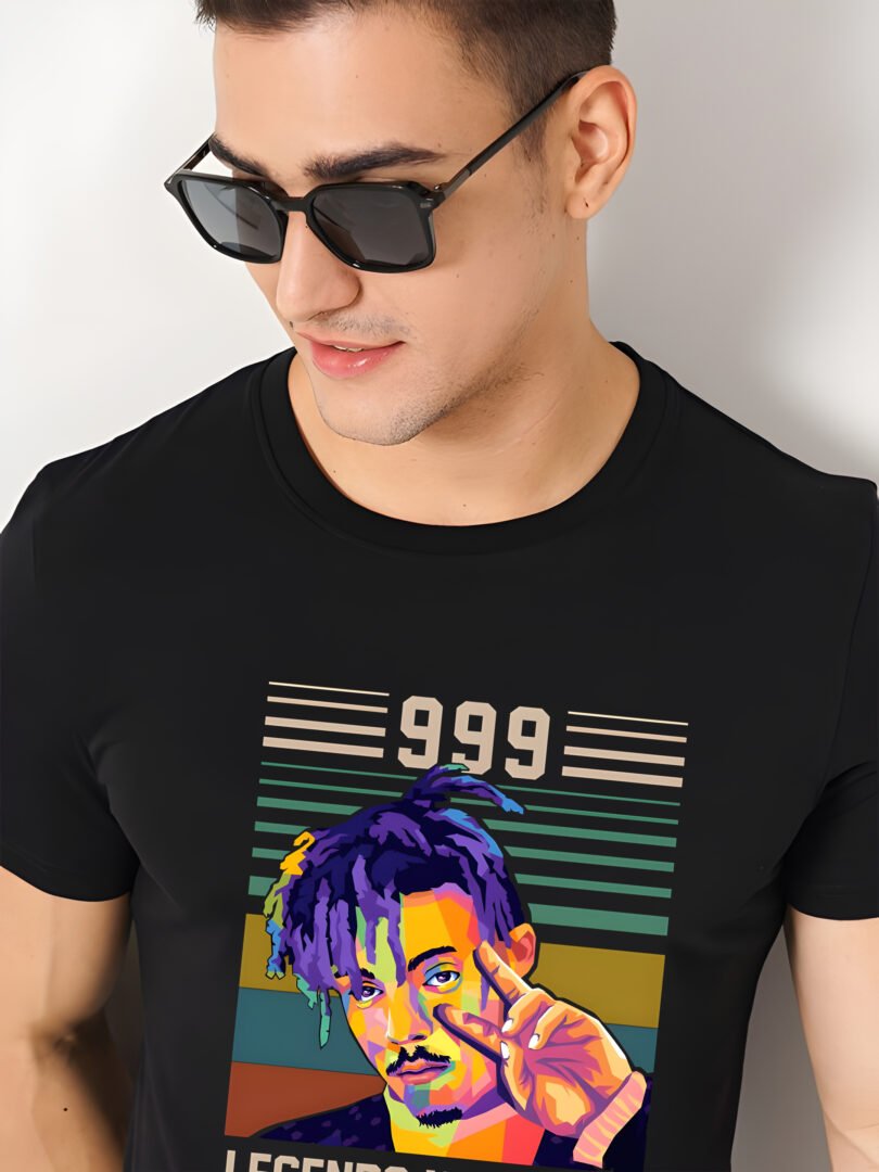 Black Graphic Print Cotton Regular T-Shirt for Men Casual Wear by Just Casual - Image 4