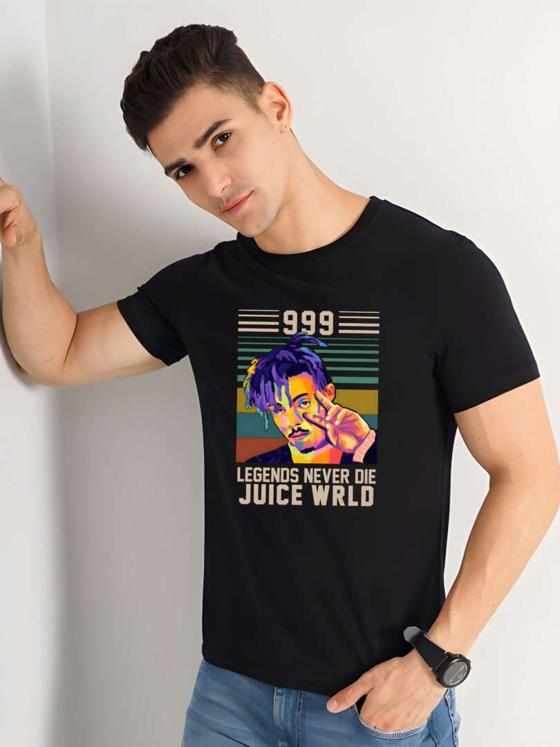 Black Graphic Print Cotton Regular T-Shirt for Men Casual Wear by Just Casual - Image 3