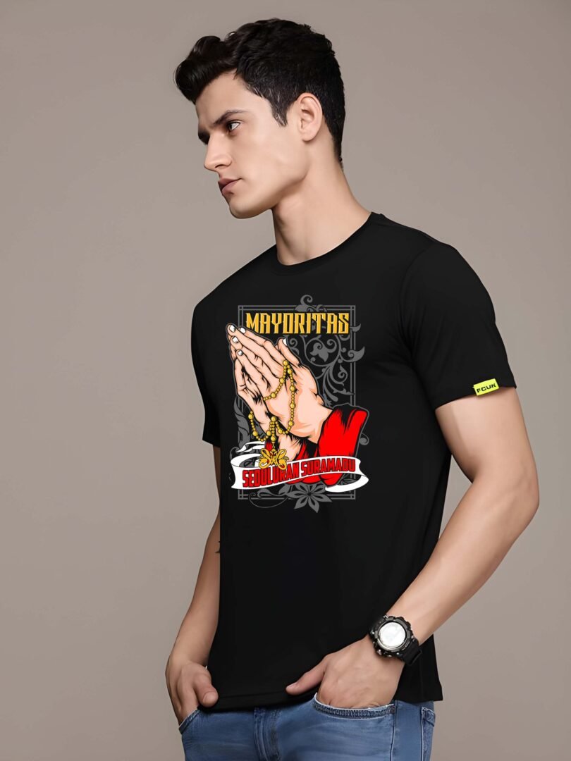 Black Graphic Print Cotton Regular T-Shirt for Men Casual Wear by Just Casual - Image 3
