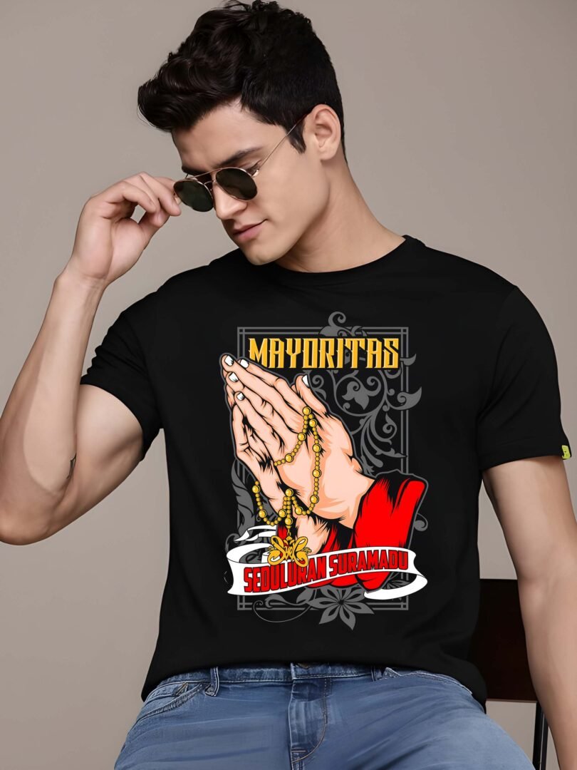 Black Graphic Print Cotton Regular T-Shirt for Men Casual Wear by Just Casual - Image 4