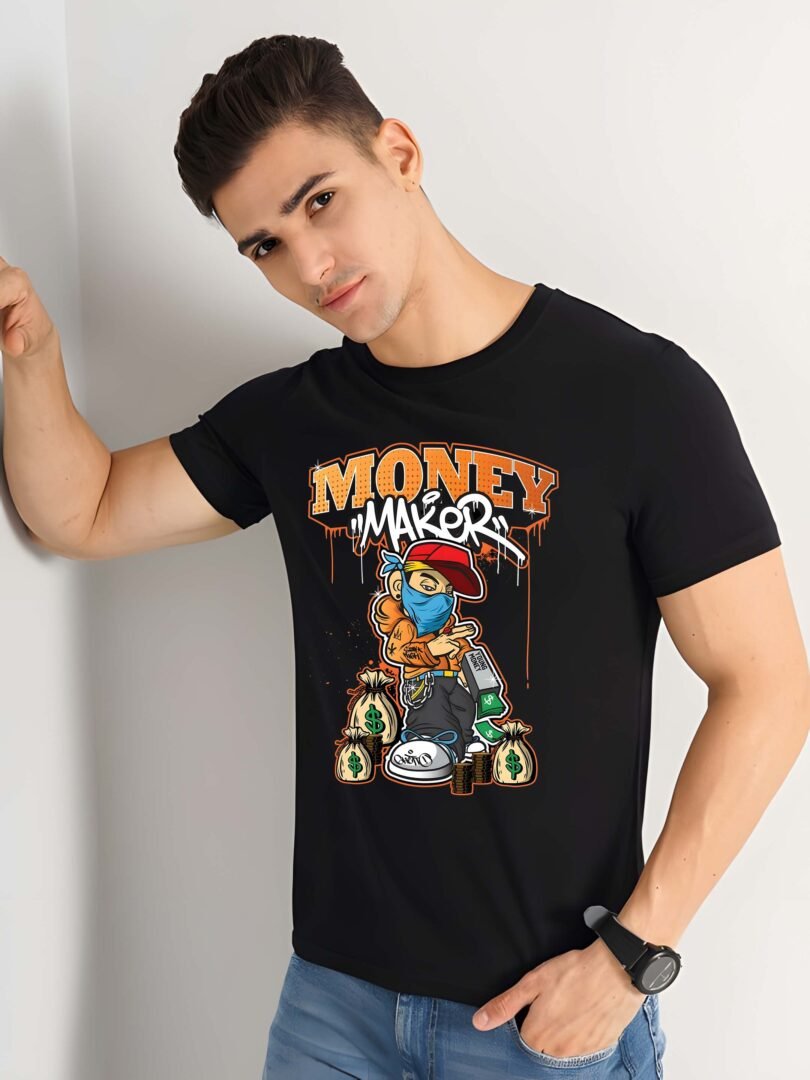 Black Graphic Print Cotton Regular T-Shirt for Men Casual Wear by Just Casual - Image 3
