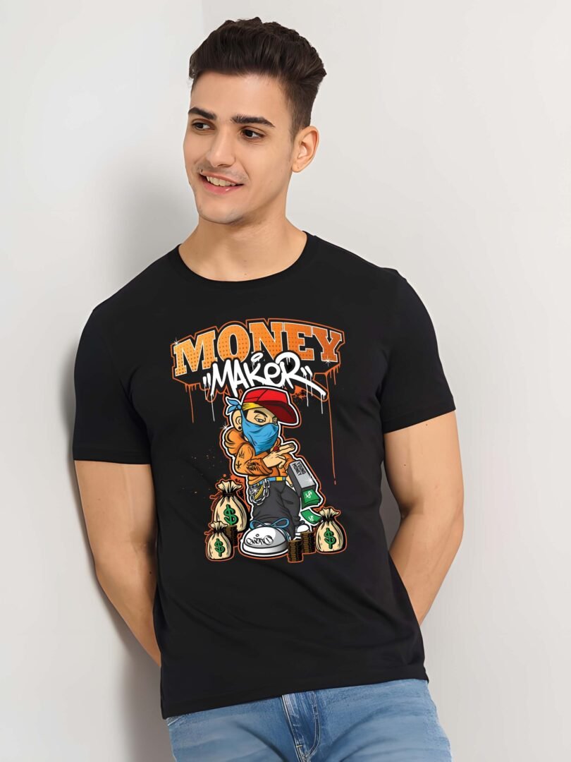 Black Graphic Print Cotton Regular T-Shirt for Men Casual Wear by Just Casual - Image 2