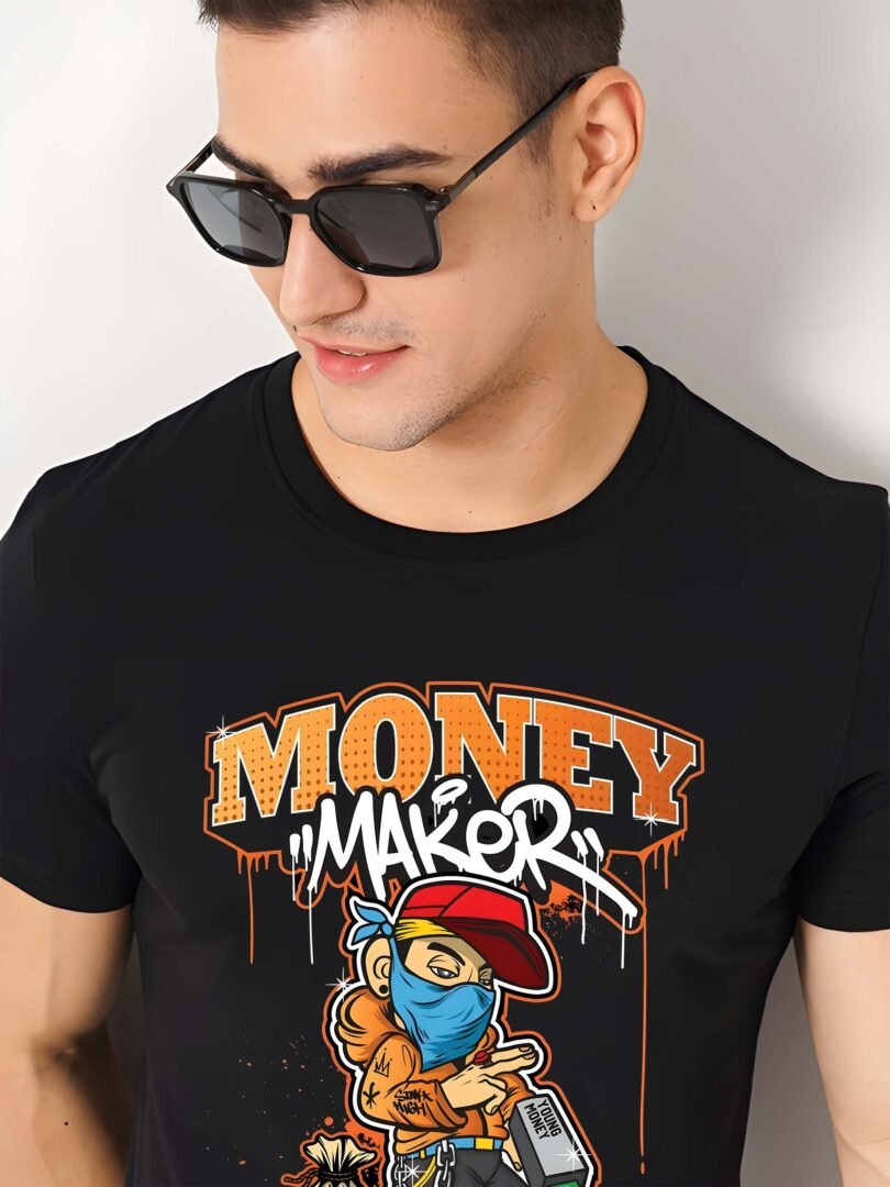 Black Graphic Print Cotton Regular T-Shirt for Men Casual Wear by Just Casual - Image 4