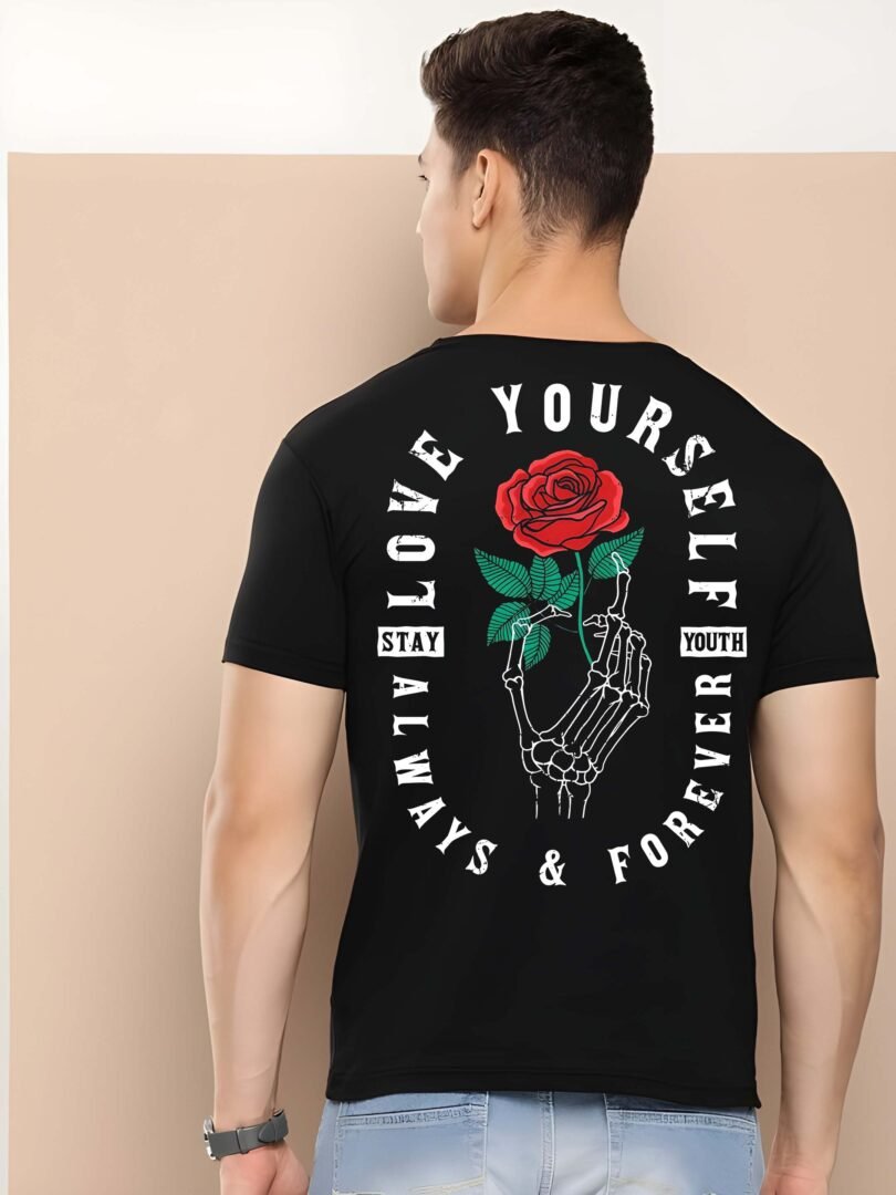 Black Graphic Print Cotton Regular T-Shirt for Men Casual Wear by Just Casual