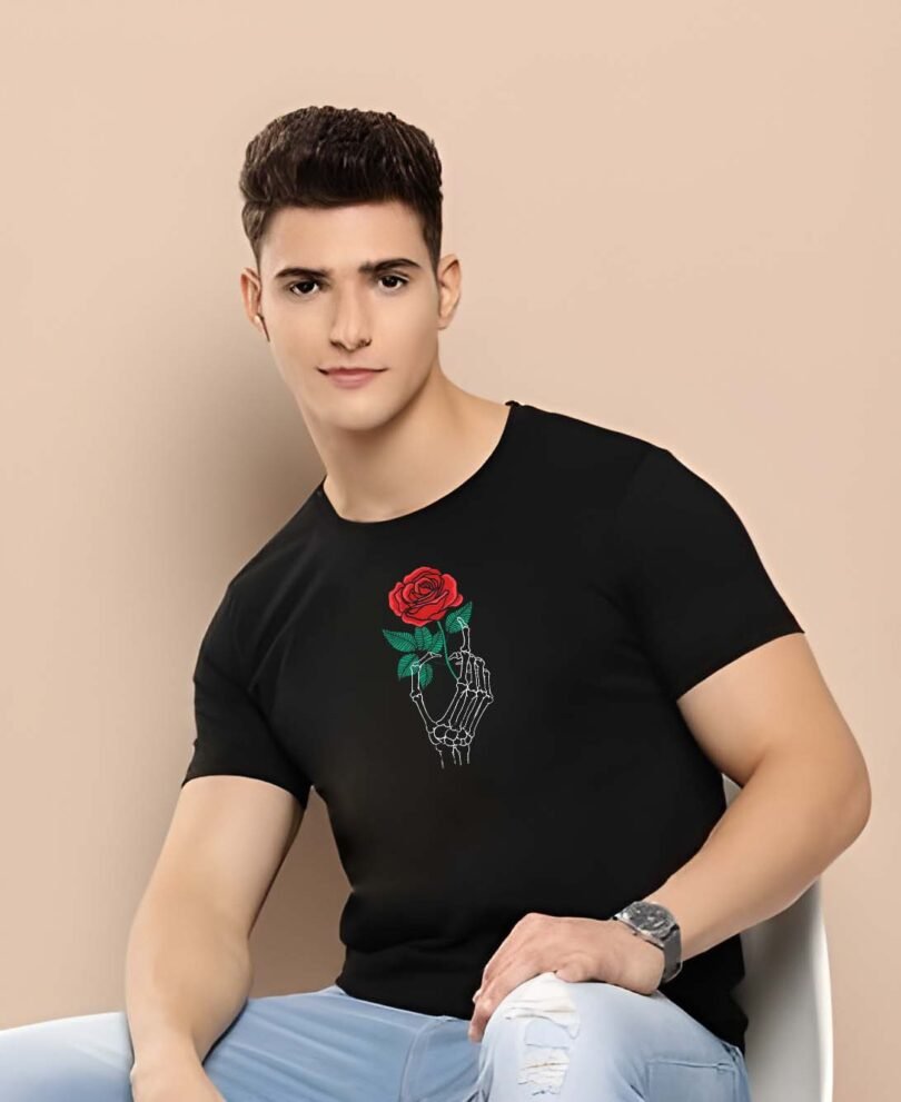 Black Graphic Print Cotton Regular T-Shirt for Men Casual Wear by Just Casual - Image 3