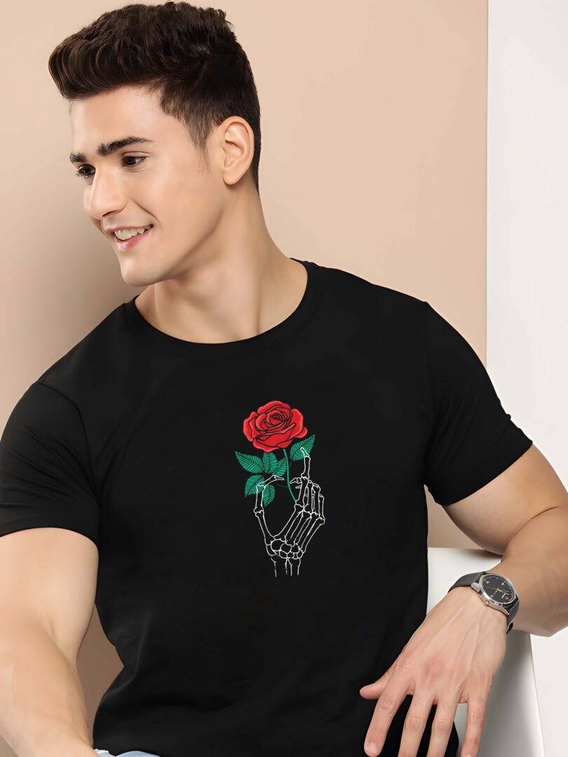 Black Graphic Print Cotton Regular T-Shirt for Men Casual Wear by Just Casual - Image 4