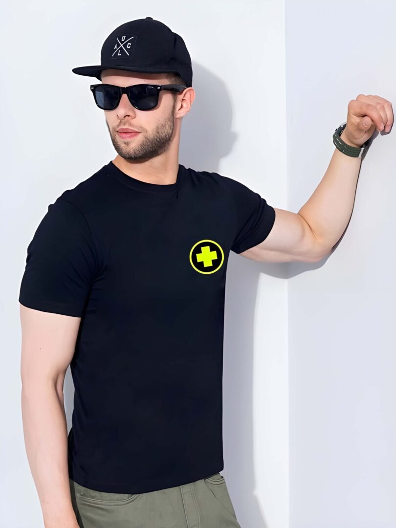 Black Graphic Print Cotton Regular T-Shirt for Men Casual Wear by Just Casual - Image 5