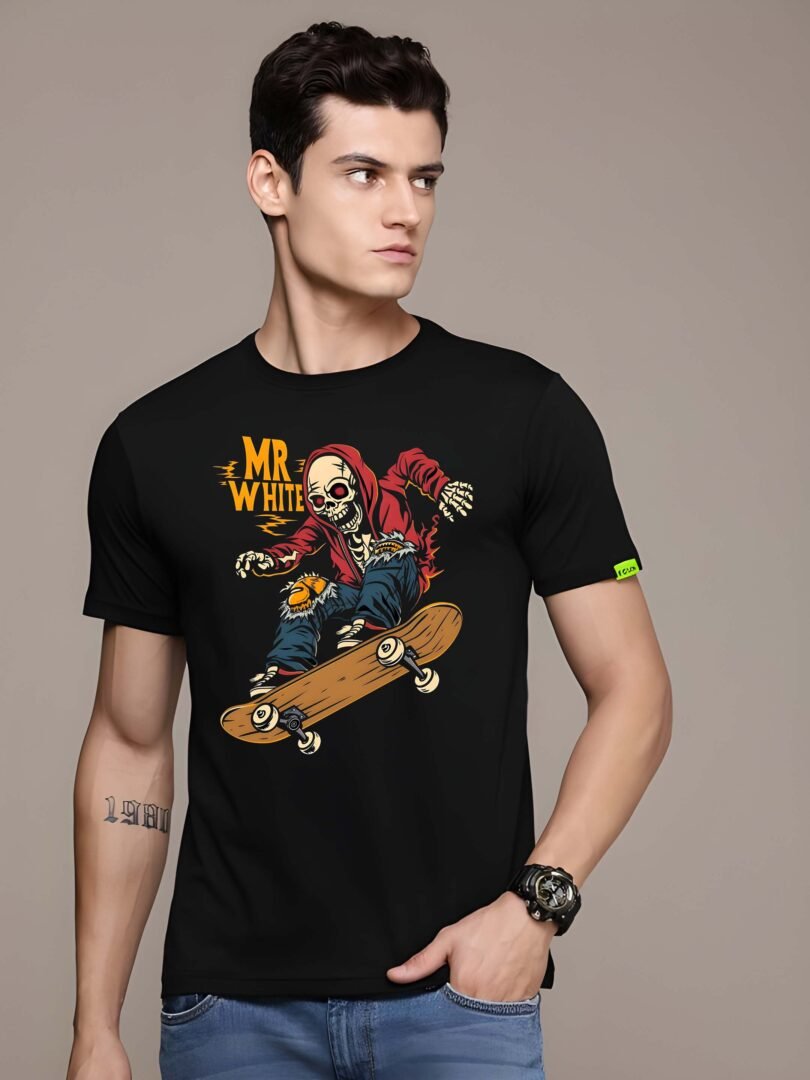 Black Graphic Print Cotton Regular T-Shirt for Men Casual Wear by Just Casual - Image 4