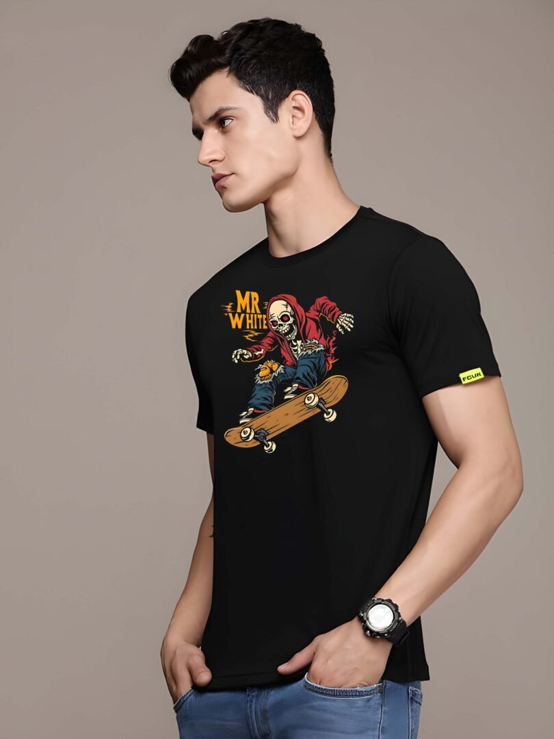 Black Graphic Print Cotton Regular T-Shirt for Men Casual Wear by Just Casual - Image 3
