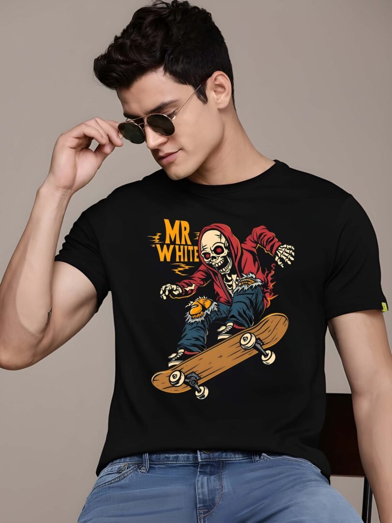 Black Graphic Print Cotton Regular T-Shirt for Men Casual Wear by Just Casual - Image 2