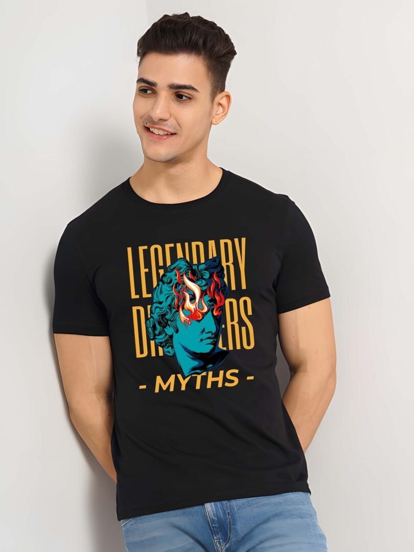 Black Graphic Print Cotton Regular T-Shirt for Men Casual Wear by Just Casual - Image 4