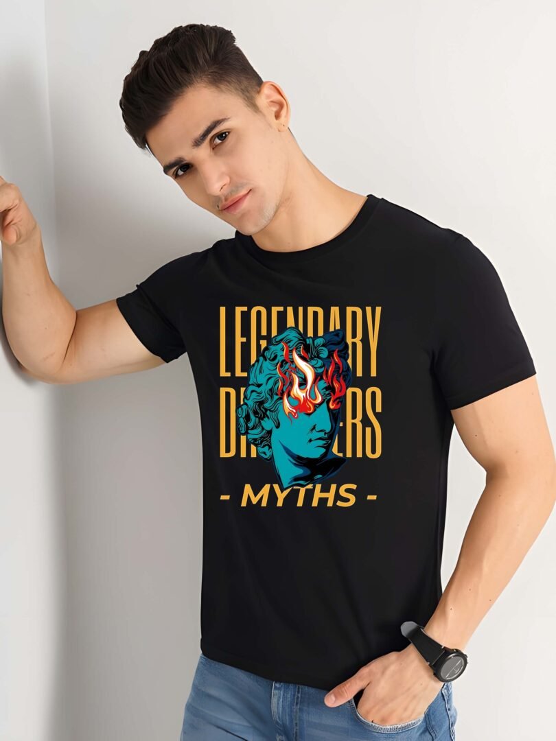 Black Graphic Print Cotton Regular T-Shirt for Men Casual Wear by Just Casual - Image 2