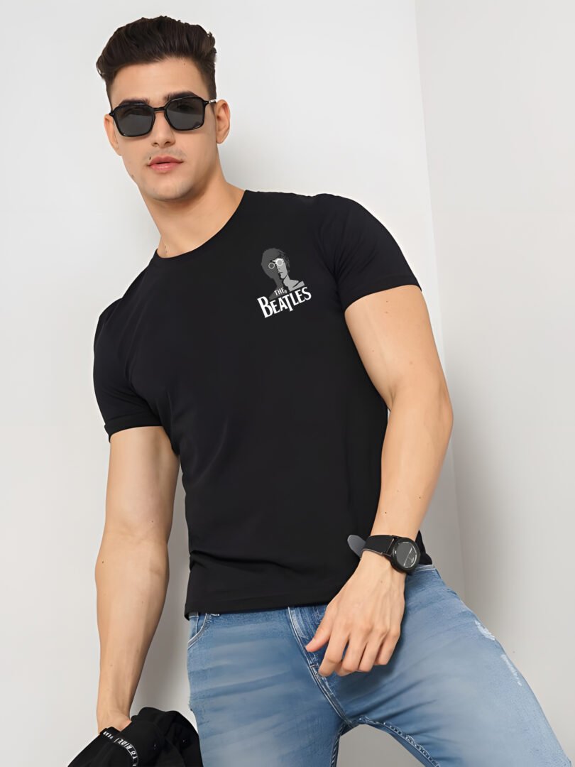 Black Graphic Print Cotton Regular T-Shirt for Men Casual Wear by Just Casual - Image 5