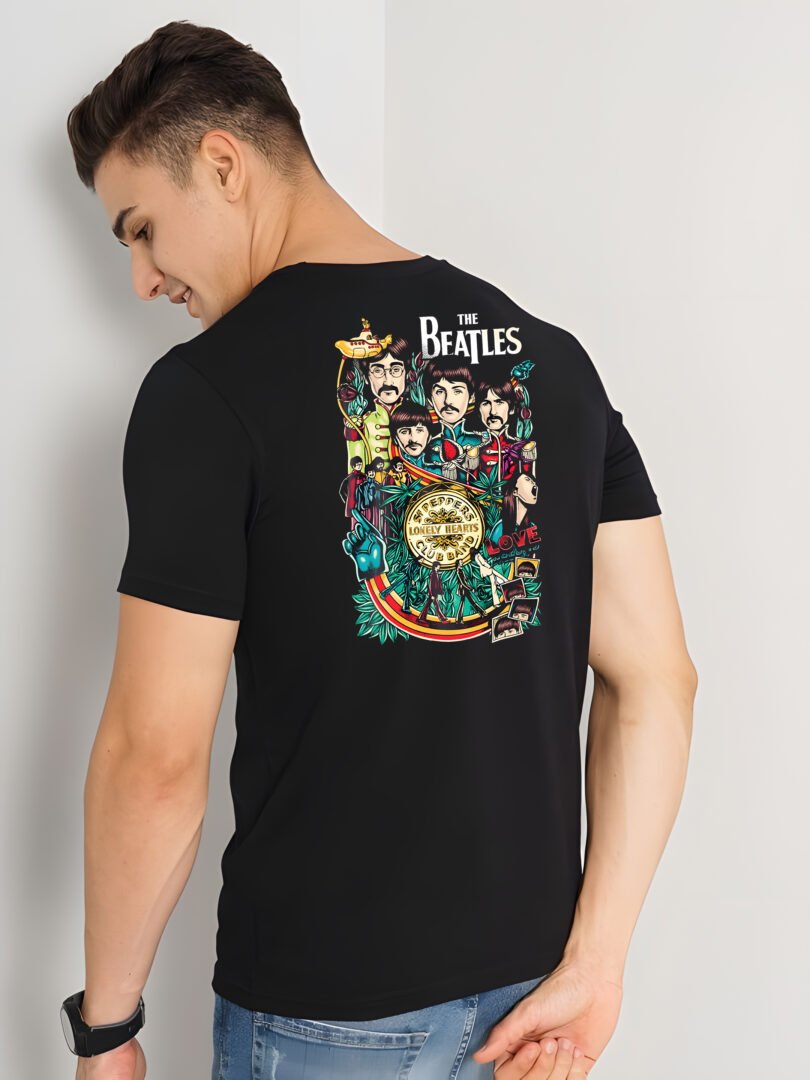 Black Graphic Print Cotton Regular T-Shirt for Men Casual Wear by Just Casual
