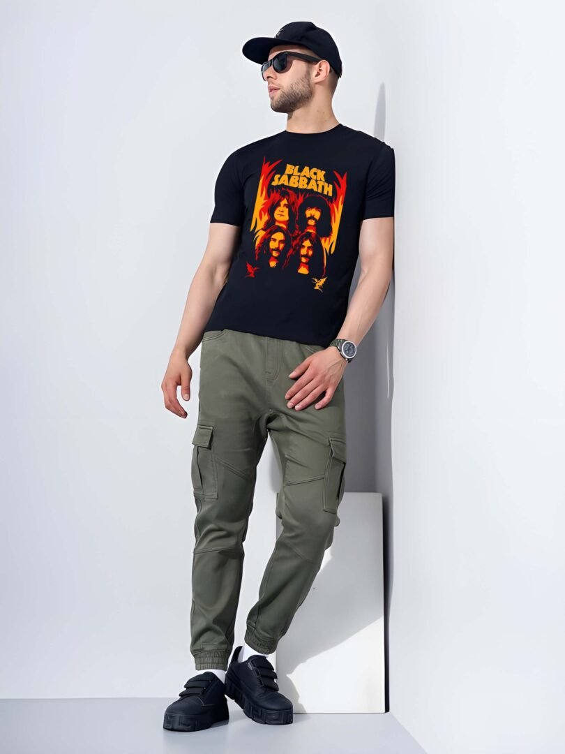 Black Graphic Print Cotton Regular T-Shirt for Men Casual Wear by Just Casual