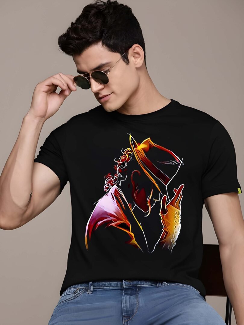 Black Graphic Print Cotton Regular T-Shirt for Men Casual Wear by Just Casual - Image 4