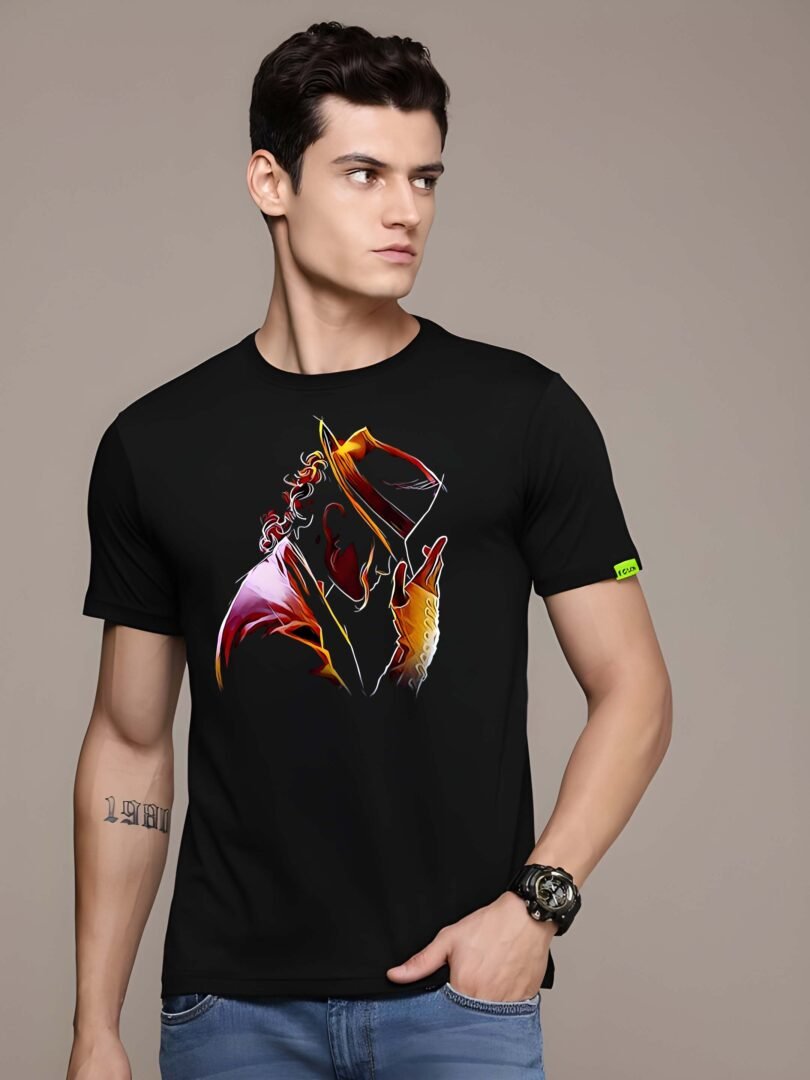 Black Graphic Print Cotton Regular T-Shirt for Men Casual Wear by Just Casual - Image 3