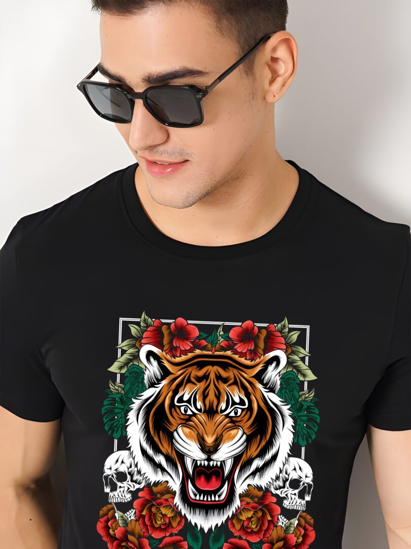Black Graphic Print Cotton Regular T-Shirt for Men Casual Wear by Just Casual - Image 3