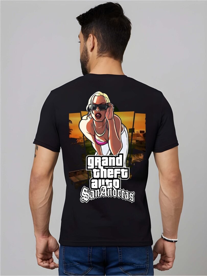 Black Graphic Print Cotton Regular T-Shirt for Men Casual Wear by Just Casual
