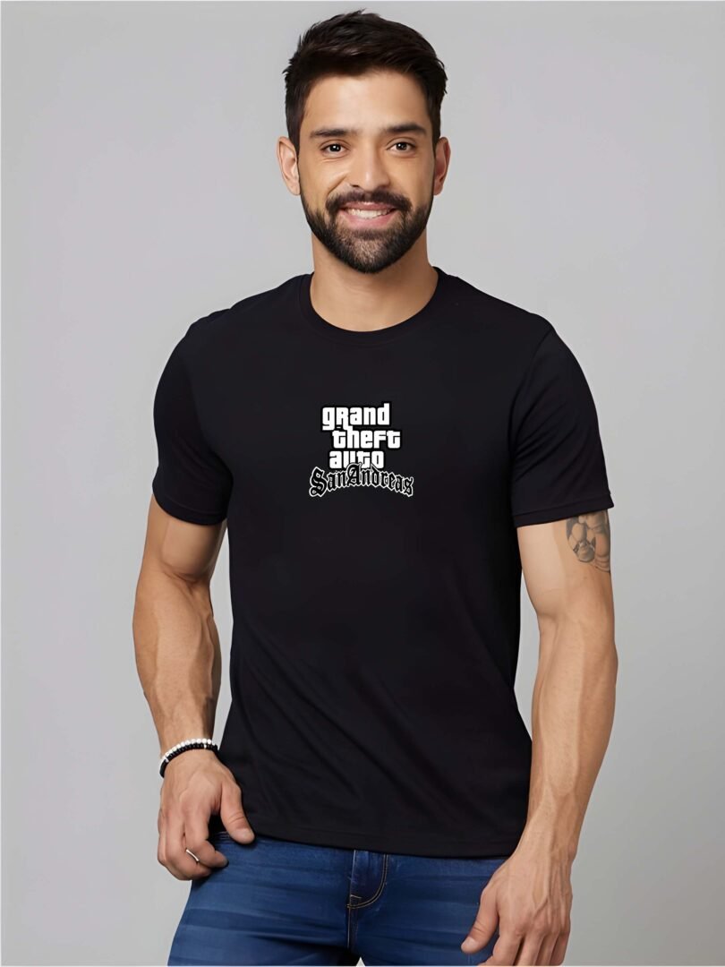 Black Graphic Print Cotton Regular T-Shirt for Men Casual Wear by Just Casual - Image 5