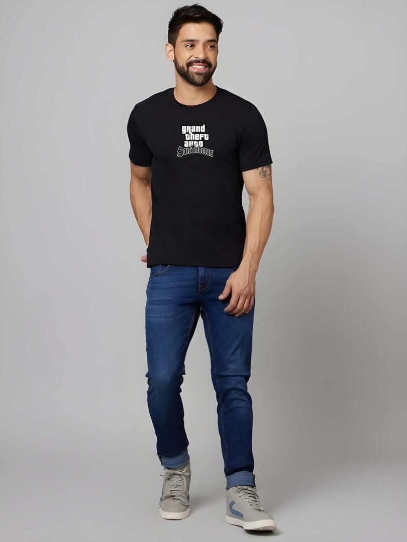 Black Graphic Print Cotton Regular T-Shirt for Men Casual Wear by Just Casual - Image 2