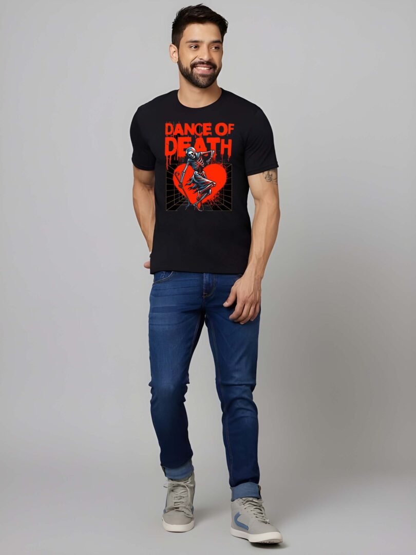 Black Graphic Print Cotton Regular T-Shirt for Men Casual Wear by Just Casual