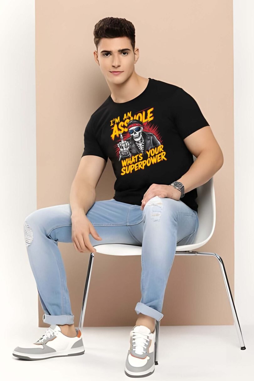 Black Graphic Print Cotton Regular T-Shirt for Men Casual Wear by Just Casual