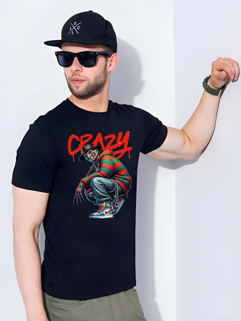 Black Graphic Print Cotton Regular T-Shirt for Men Casual Wear by Just Casual - Image 4