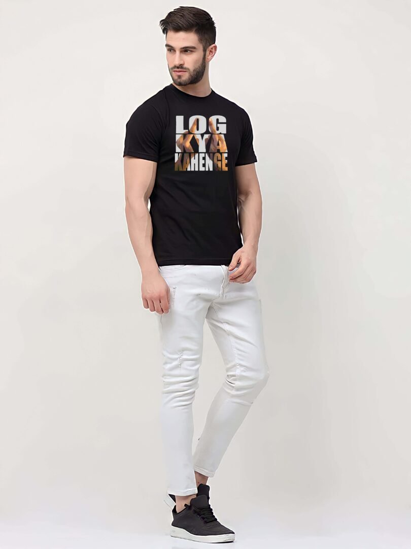 Black Graphic Print Cotton Regular T-Shirt for Men Casual Wear by Just Casual