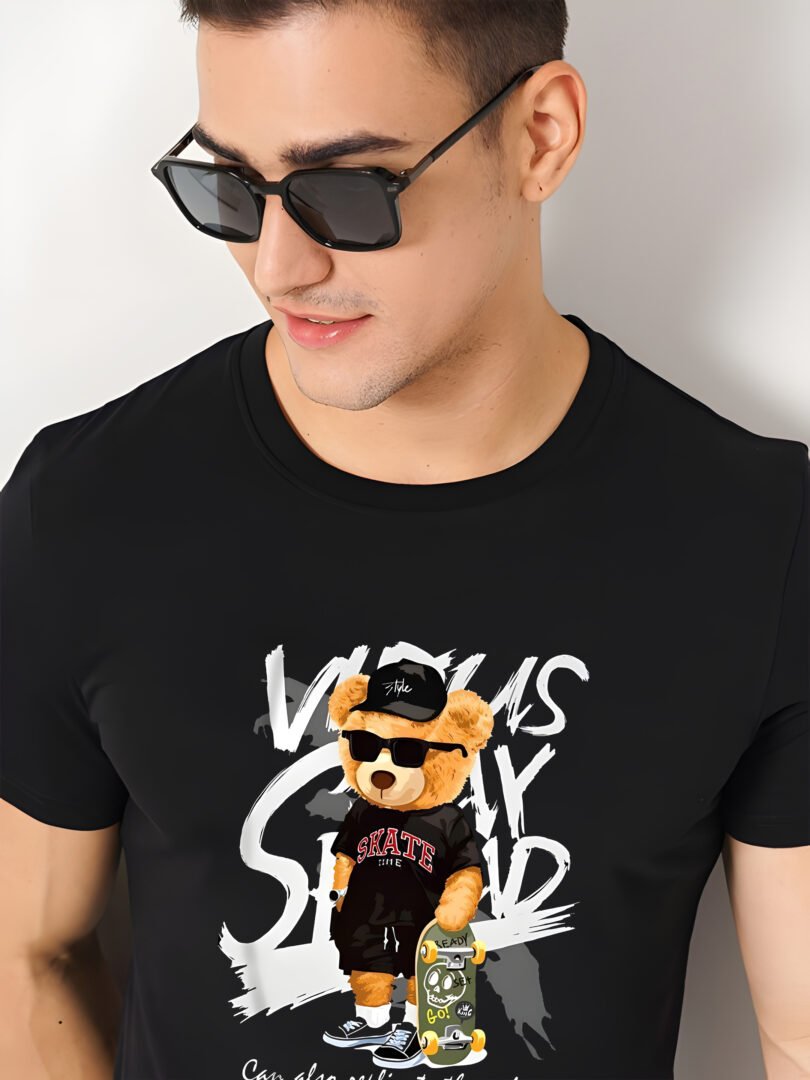 Black Graphic Print Cotton Regular T-Shirt for Men Casual Wear by Just Casual - Image 4