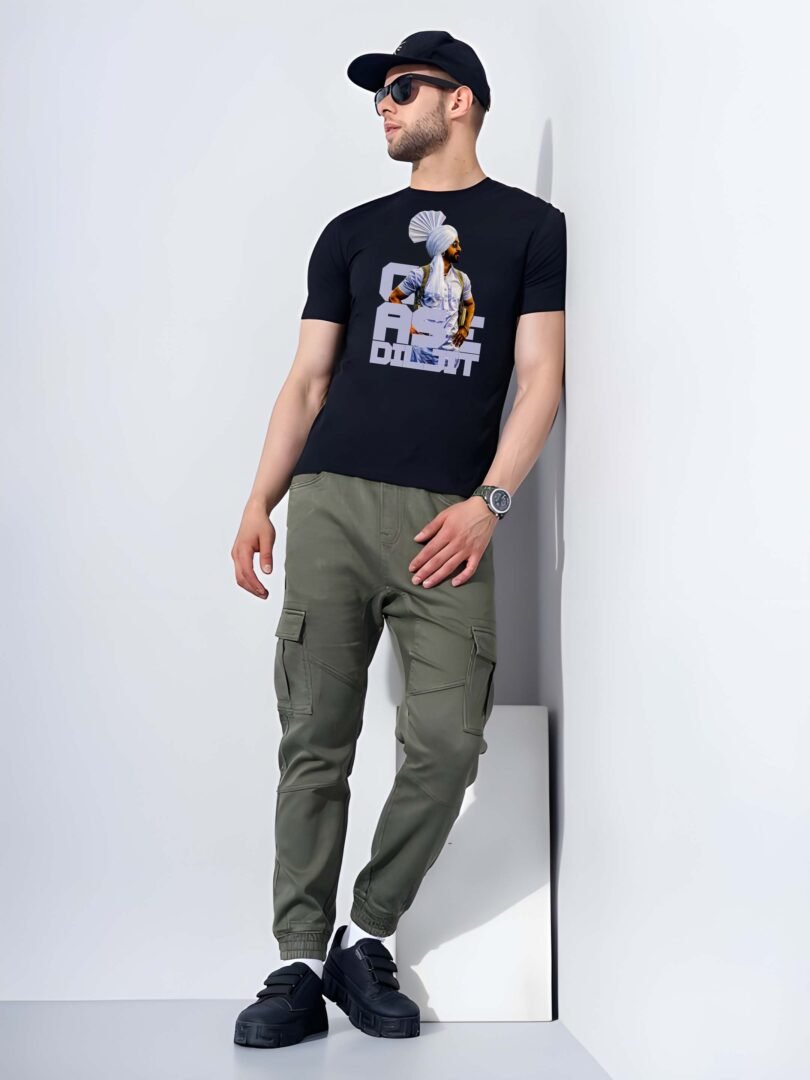 Black Graphic Print Cotton Regular T-Shirt for Men Casual Wear by Just Casual