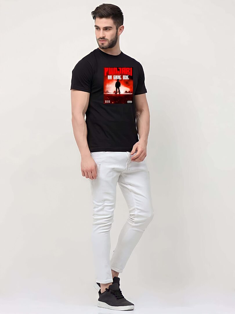 Black Graphic Print Cotton Regular T-Shirt for Men Casual Wear by Just Casual